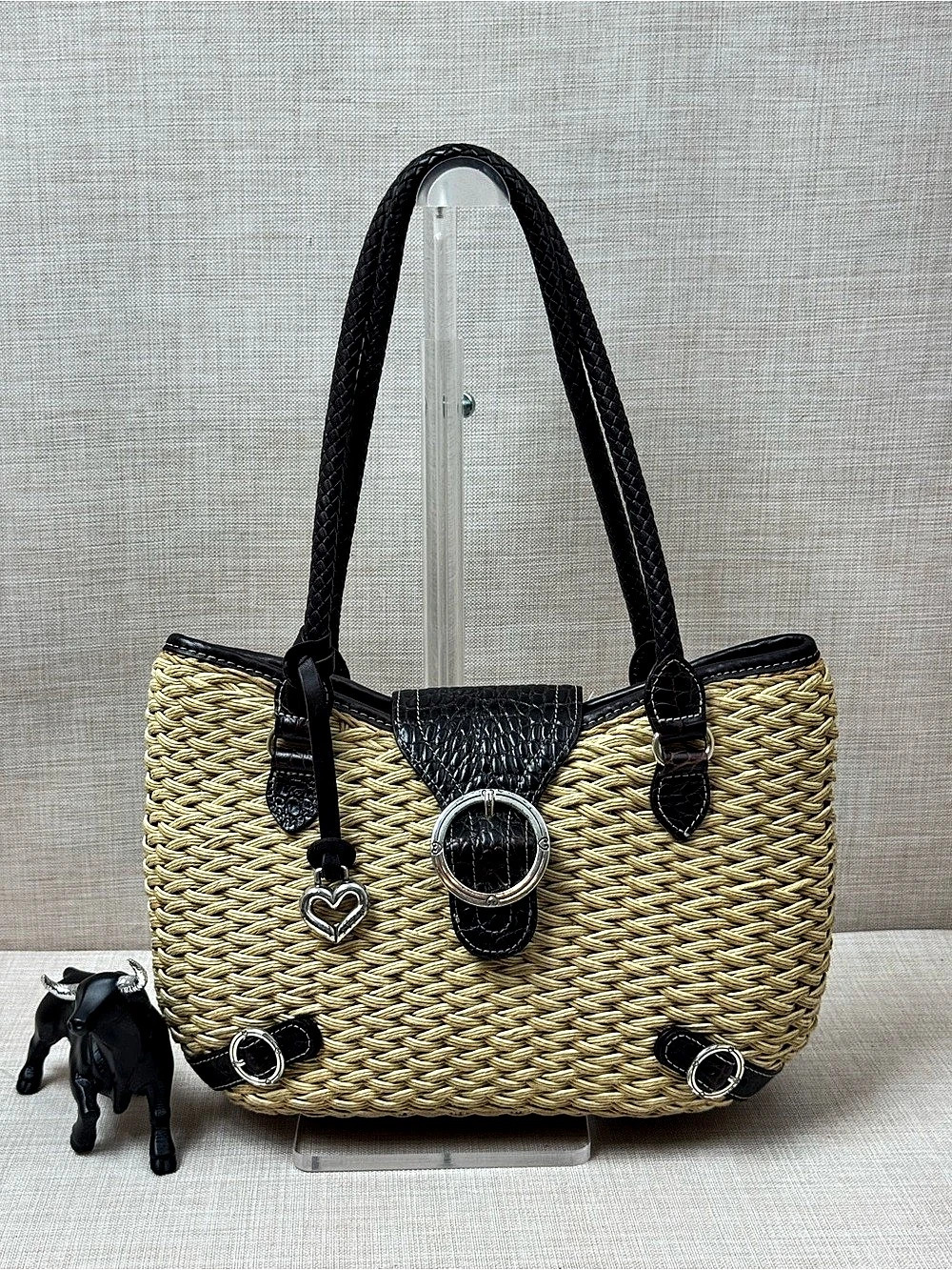Brighton Heart of the Matter Tote Woven Tote Tan & Black